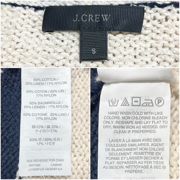 J. CREW Mixed Stripe Navy & Ivory Cotton-Linen Blend Sweater Size S - Picture 8 of 8